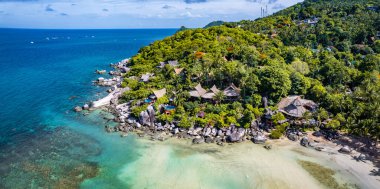 Sairee Sahili 'nin havadan görüntüsü ya da Tayland, Tayland, Koh Tao' daki Sai Ri Sahili, Güney Asya