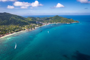 Sairee Sahili 'nin havadan görüntüsü ya da Tayland, Tayland, Koh Tao' daki Sai Ri Sahili, Güney Asya