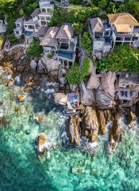 Koh Tao, Tayland 'daki Shark Körfezi' nin havadan görüntüsü, Güney Doğu Asya