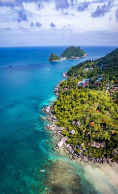 Sairee Sahili 'nin havadan görüntüsü ya da Tayland, Tayland, Koh Tao' daki Sai Ri Sahili, Güney Asya