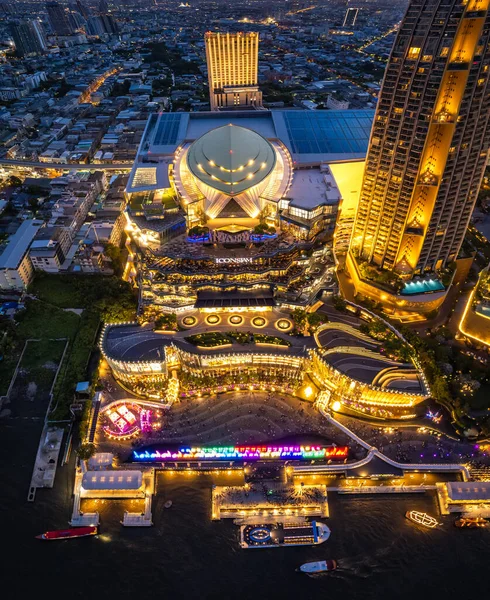 Вид Воздуха Торговый Центр Icon Siam Ночью Реке Chao Phraya — стоковое фото