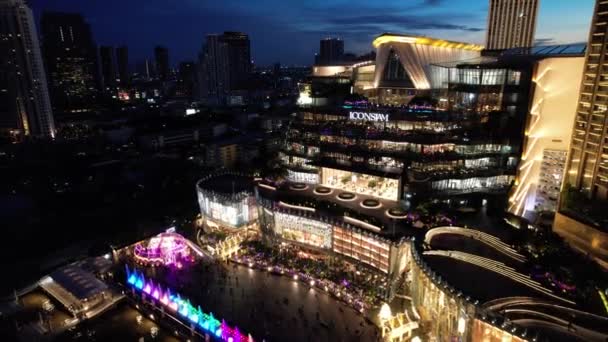 Aerial View Icon Siam Mall Night Chao Phraya River Khlong — Stock Video