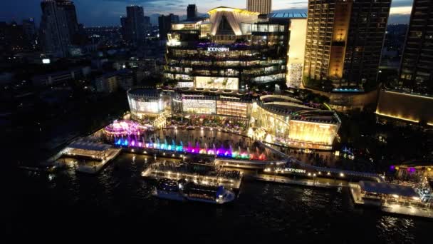 Aerial View Icon Siam Mall Night Chao Phraya River Khlong — Stock Video