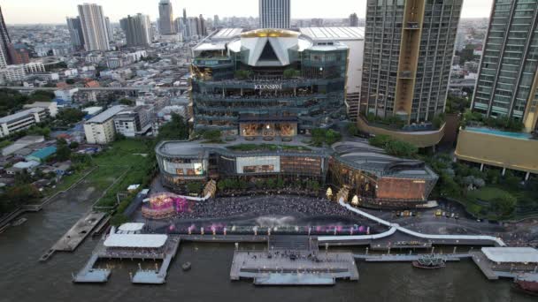 Aerial View Icon Siam Mall Chao Phraya River Khlong San — Stock Video