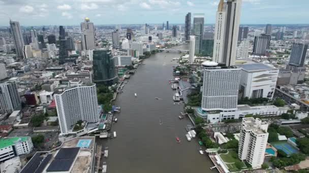 Vista Aérea Del Río Khlong San Chao Phraya Bangkok Tailandia — Vídeos de Stock