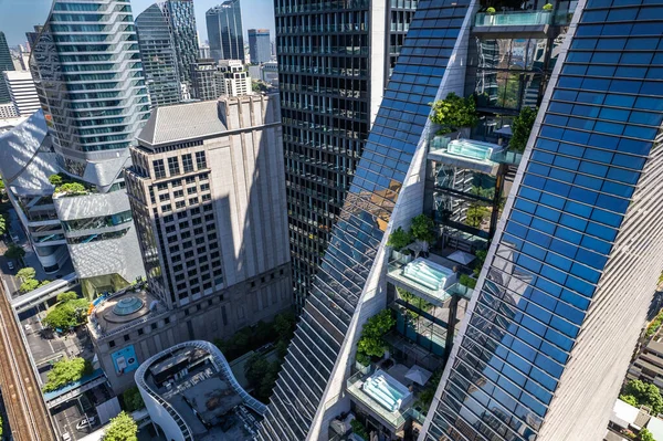 Luchtfoto Van Ploenchit Weg Bangkok Binnenstad Financieel District Business Center — Stockfoto