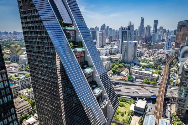 Flygfoto Över Ploenchit Väg Bangkok Downtown Finansdistrikt Och Affärscentrum Thailand — Stockfoto