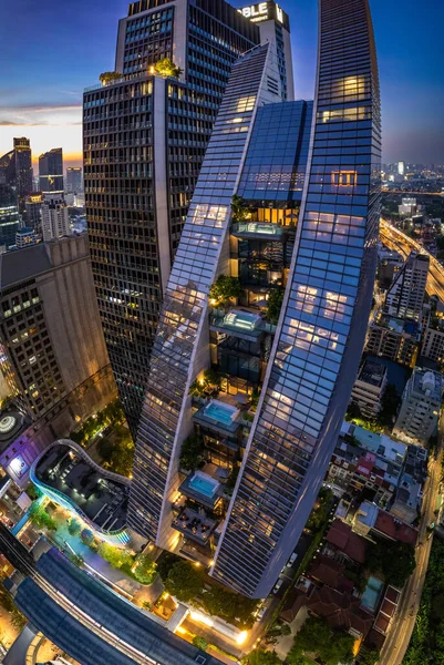 Aerial View Ploenchit Road Night Bangkok Downtown Financial District Business — Stock Photo, Image