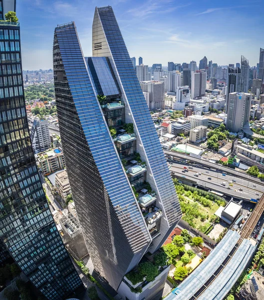 Luchtfoto Van Ploenchit Weg Bangkok Binnenstad Financieel District Business Center — Stockfoto