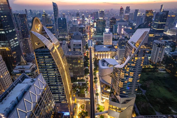Вид Воздуха Ploenchit Дороги Ночью Центре Бангкока Финансовый Район Бизнес — стоковое фото