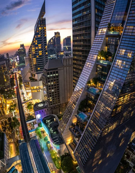 Вид Воздуха Ploenchit Дороги Ночью Центре Бангкока Финансовый Район Бизнес — стоковое фото