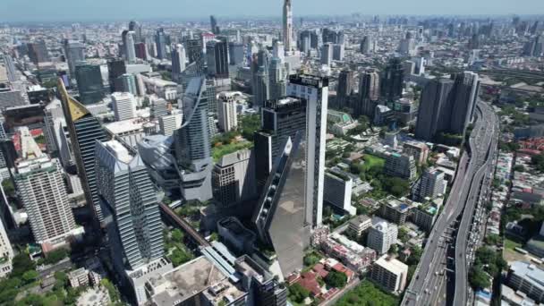 Luchtfoto Van Ploenchit Weg Bangkok Binnenstad Financieel District Business Center — Stockvideo