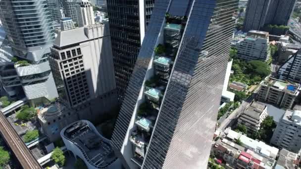Letecký Pohled Ploenchit Silnice Bangkoku Downtown Finanční Obchodní Centrum Thajsko — Stock video