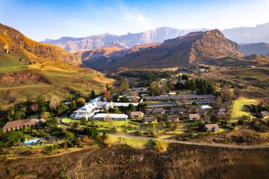 Aerial view of Cathedral Peak in Drakensberg national park, at the Lesotho border in South Africa, Africa clipart