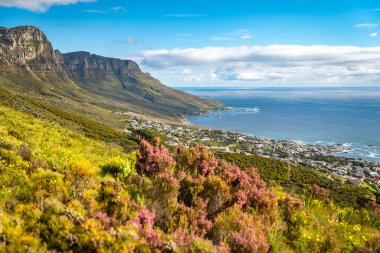 Cape Town, Batı Burnu, Güney Afrika, Afrika 'da güneş batarken Kloof Corner yürüyüşünden Kamp Koyu manzarası