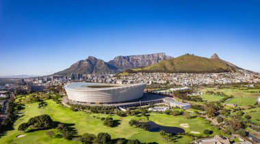 Aerial view of Cape Town Stadium, Kaapstad-stadion, Green Point, in Western Cape, South Africa, Africa clipart