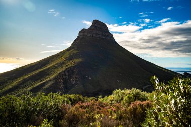 Güney Afrika 'daki Cape Town, Batı Burnu' nda gün batımında Kloof Corner yürüyüşünden Lions 'un görüntüsü. Yüksek kalite fotoğraf