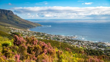 Cape Town, Batı Burnu, Güney Afrika, Afrika 'da güneş batarken Kloof Corner yürüyüşünden Kamp Koyu manzarası