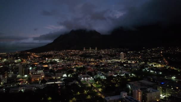 Flygfoto Över Kapstadens Centrum Natten Western Cape Sydafrika Afrika — Stockvideo