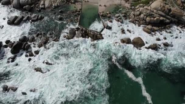 Aerial View Maidens Cove Tidal Pool Clifton Κέιπ Τάουν Νότια — Αρχείο Βίντεο