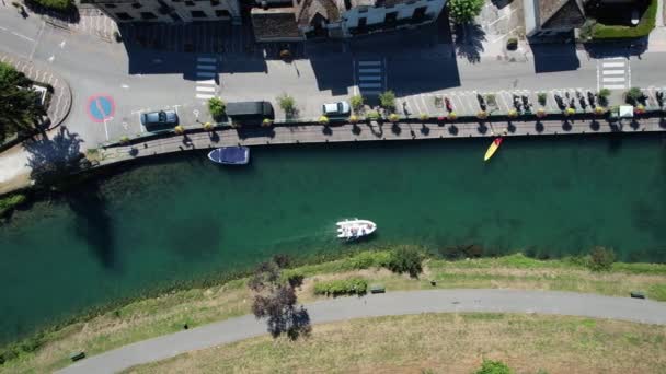 Luchtfoto Van Chanaz Canal Savieres Savoie Frankrijk Europa — Stockvideo
