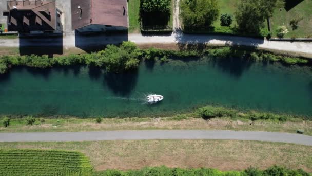 Vista Aérea Chanaz Canal Savieres Saboya Francia Europa — Vídeos de Stock