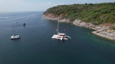 Mercan adasının ya da Koh 'un havadan görünüşü hey Phuket, Tayland, Güney Asya