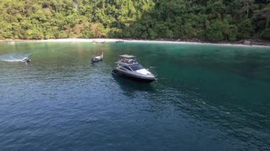 Tayland, Krabi 'deki Koh Phi Adası' ndaki maymun kumsalı manzarası.