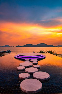 View of Cape Panwa beach at sunset, in Phuket, Thailand, south east Asia
