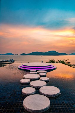 View of Cape Panwa beach at sunset, in Phuket, Thailand, south east Asia