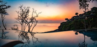 View of Cape Panwa beach at sunset, in Phuket, Thailand, south east Asia