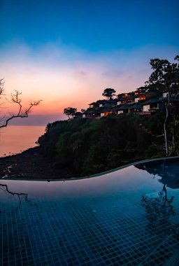 View of Cape Panwa beach at sunset, in Phuket, Thailand, south east Asia