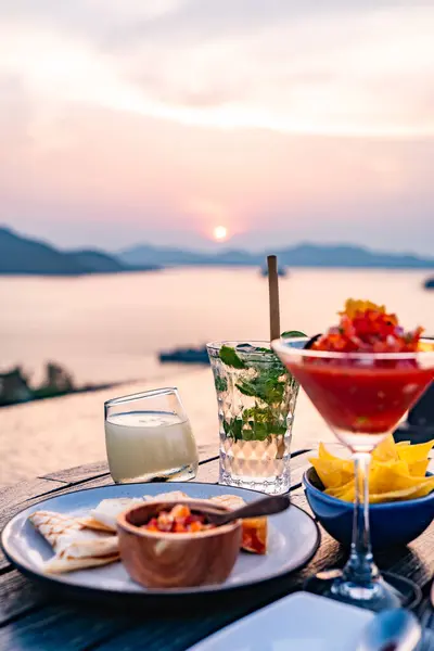 stock image View of rooftop bar in Panwa beach at sunset, in Phuket, Thailand, south east Asia