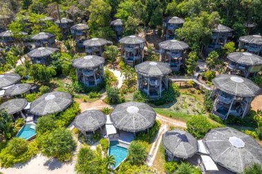 Koh yao noi, Phang Nga, Tayland, Güney Doğu Asya 'daki cennet manzaralı tatil köyü.