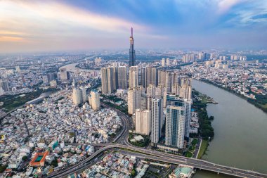 Ho Chi Minh şehrinin veya Saigon 'un havadan görünüşü, Vietnam, Güney Doğu Asya