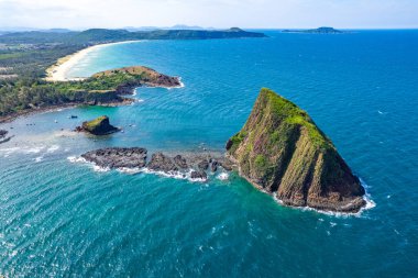 Aerial view of Hon yen island and fishing boat, in Phu Yen, Vietnam, south east asia clipart