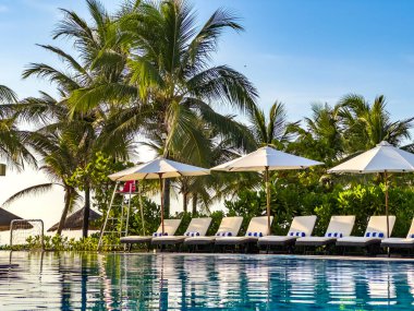 Da Nang, Vietnam 'daki havuz merkezinden plaj manzarası. Yüksek kalite fotoğraf