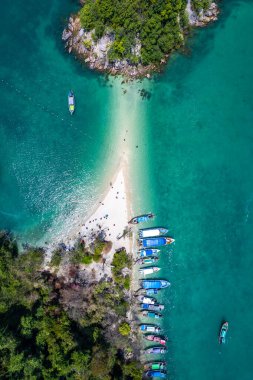 Koh Pakbia ya da Tayland 'ın güneydoğu Asya bölgesindeki Phak Bia adasının havadan görünüşü