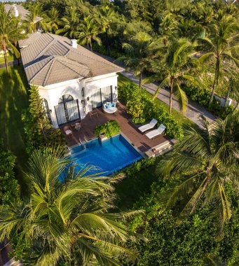 Da Nang 'daki Non Nuoc Plajı' nın havadan görünüşü, Vietnam, Güney Doğu Asya