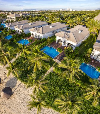 Da Nang 'daki Non Nuoc Plajı' nın havadan görünüşü, Vietnam, Güney Doğu Asya