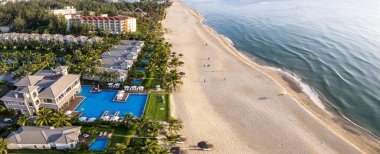 Da Nang 'daki Non Nuoc Plajı' nın havadan görünüşü, Vietnam, Güney Doğu Asya