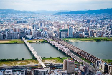 Osaka, Japonya 'daki Umeda Gökyüzü Binası' ndan görüntü. Yüksek kalite fotoğraf