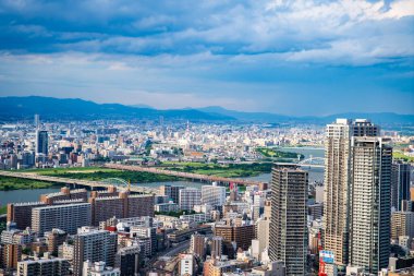 Osaka, Japonya 'daki Umeda Gökyüzü Binası' ndan görüntü. Yüksek kalite fotoğraf
