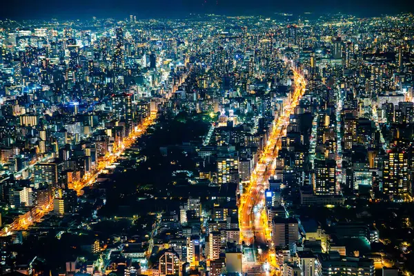 Japonya 'daki Abeno Harukas Binası' ndan geceleri Osaka manzarası. Yüksek kalite fotoğraf