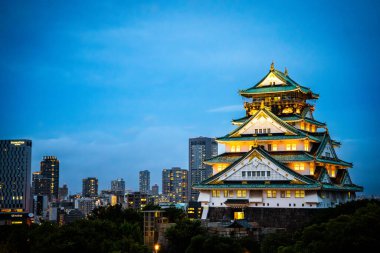 Osaka Kalesi 'nin Japonya' daki manzarası. Yüksek kalite fotoğraf