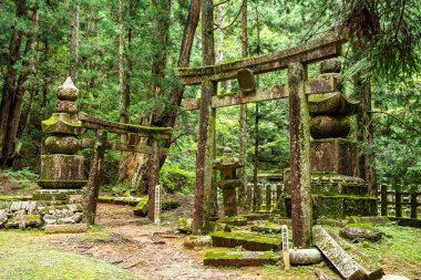 Japonya, Wakayama 'daki Okunoin Mezarlığı. Yüksek kalite fotoğraf