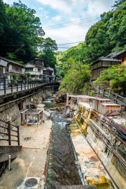 Yunomine onsen Yuzutsu, Wakayama, Japonya 'daki onsen köyü. Yüksek kalite fotoğraf