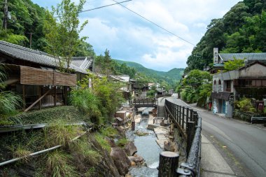 Yunomine onsen Yuzutsu, Wakayama, Japonya 'daki onsen köyü. Yüksek kalite fotoğraf