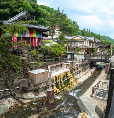 Yunomine onsen Yuzutsu, Wakayama, Japonya 'daki onsen köyü. Yüksek kalite fotoğraf