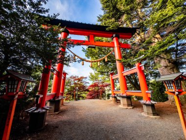 Chureito pagoda ile Fuji Dağı manzaralı, Arakurayama Sengen Parkı, Fujiyoshida, Yamanashi, Japonya. Yüksek kalite fotoğraf